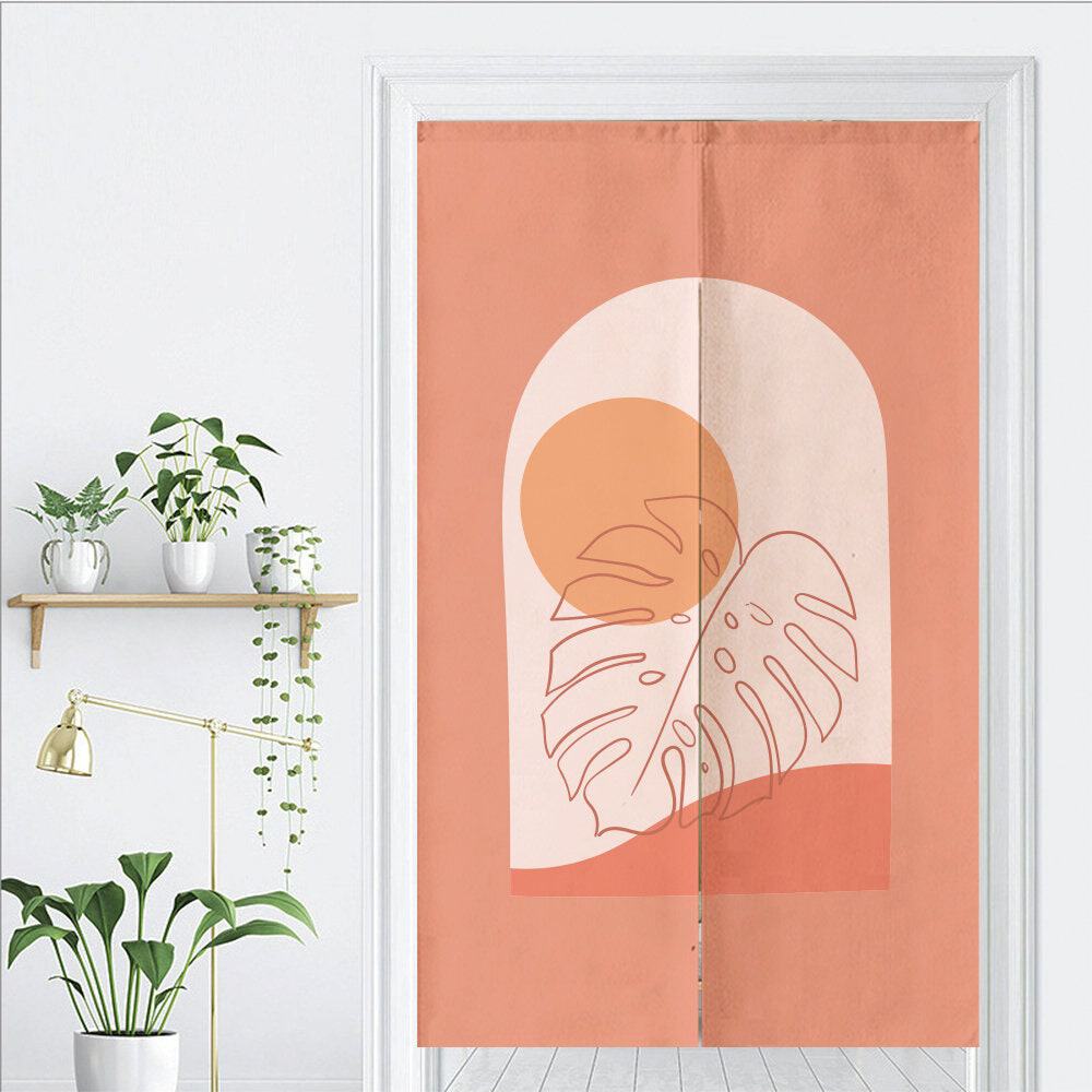 Aesthetic Pink Tropical Leaf Art Doorway Curtain Noren image 1