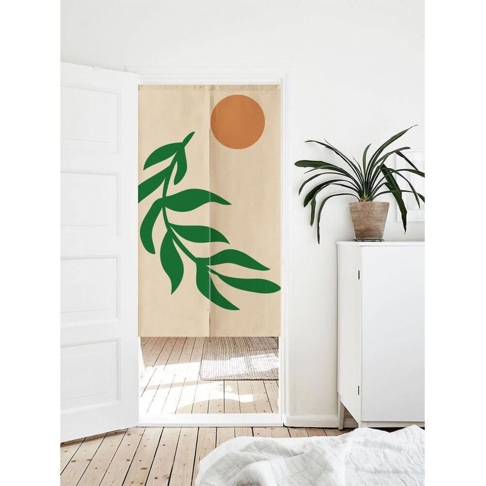 Orange circles and green branches Doorway Noren Curtain image 0