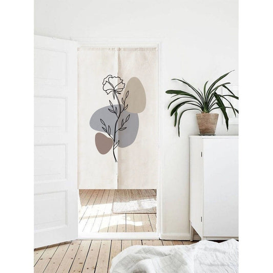 Hand Drawn Line Art Dried Flower Pattern Doorway Noren Curtain image 0