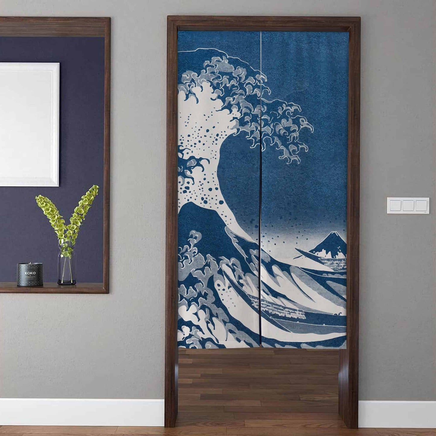Japanese Traditional Hokusai Great Wave & Mount Fuji Doorway Curtain Noren Asian Room Divider
