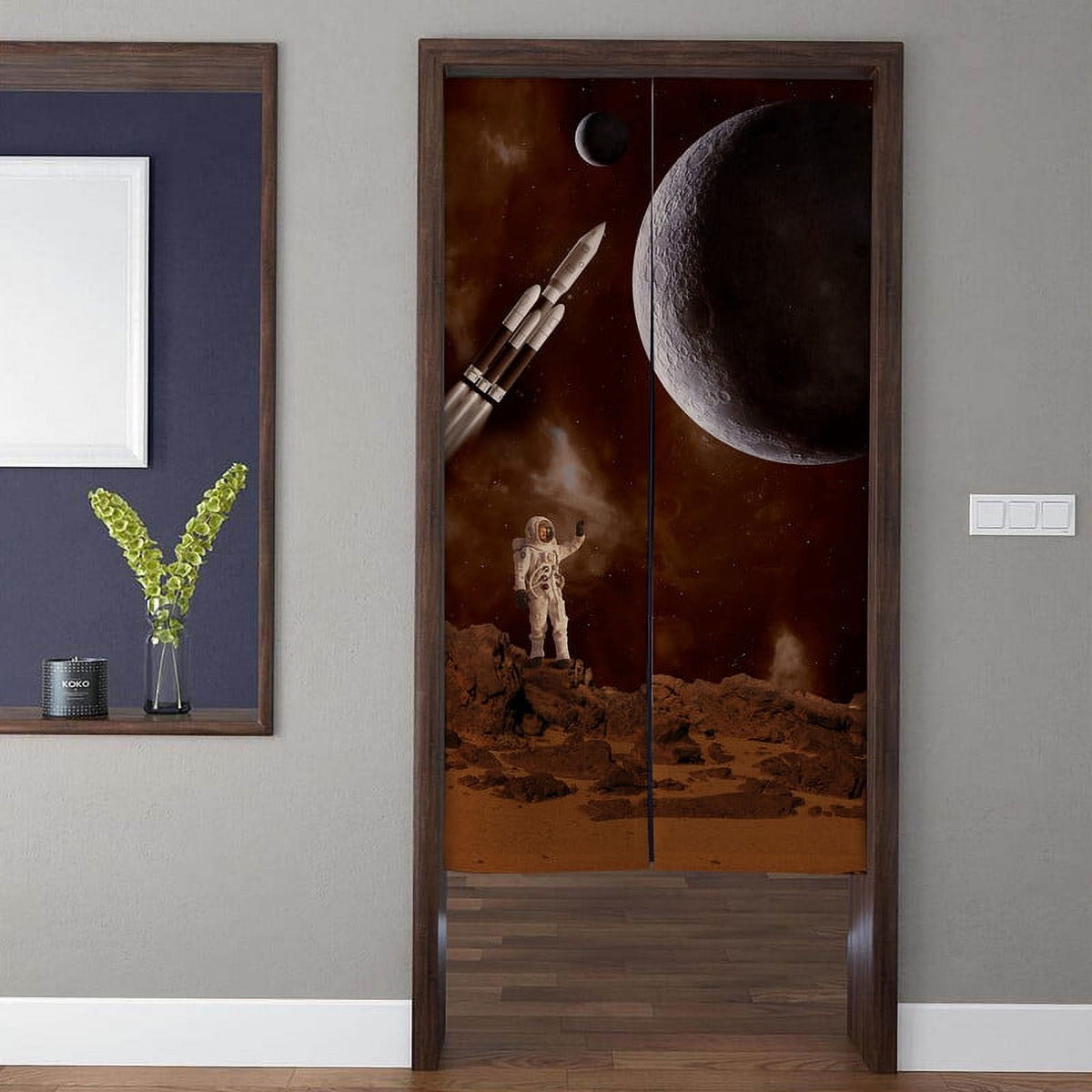 Epic Outer Space Sci-Fi Astronaut Rocket Launch & Planet Doorway Curtain Noren Room Divider
