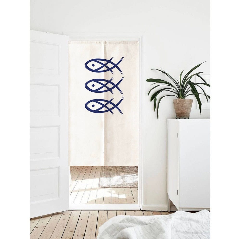 Oriental Japanese Fish Art Print Doorway Curtain Noren image 0