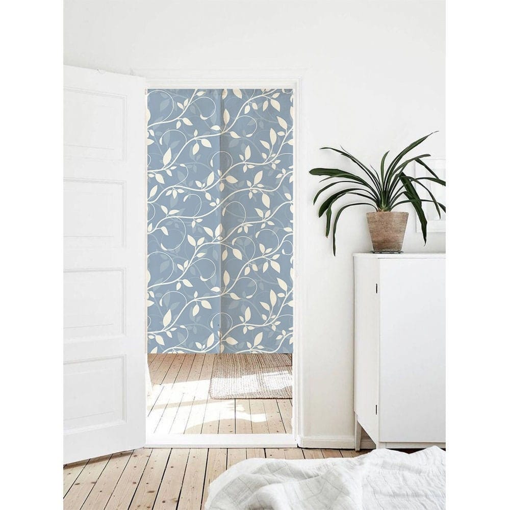 Blue White Floral Art Print Doorway Curtain Noren image 0