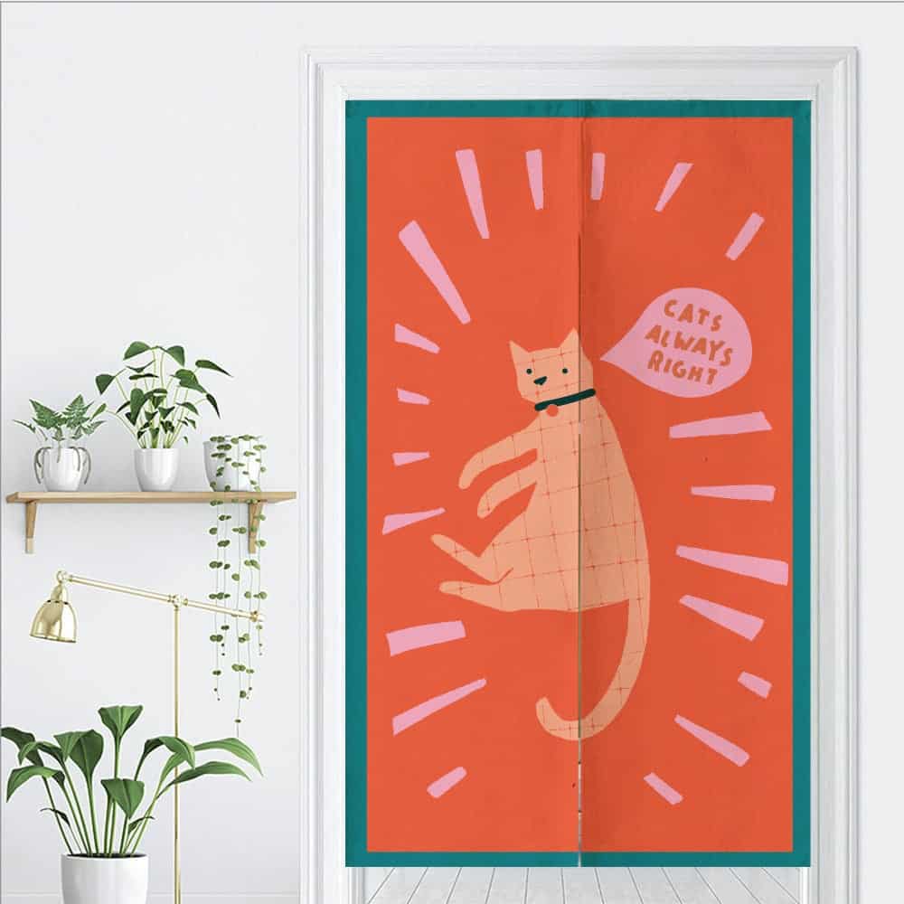 Hand Drawn Cat Art Print Doorway Curtain Noren image 1