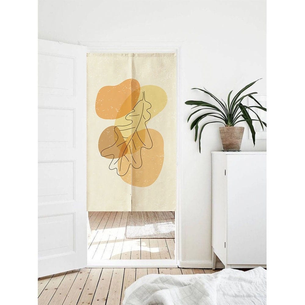HandDrawn Yellow Color Shades Leaf Doorway Noren Curtain image 0