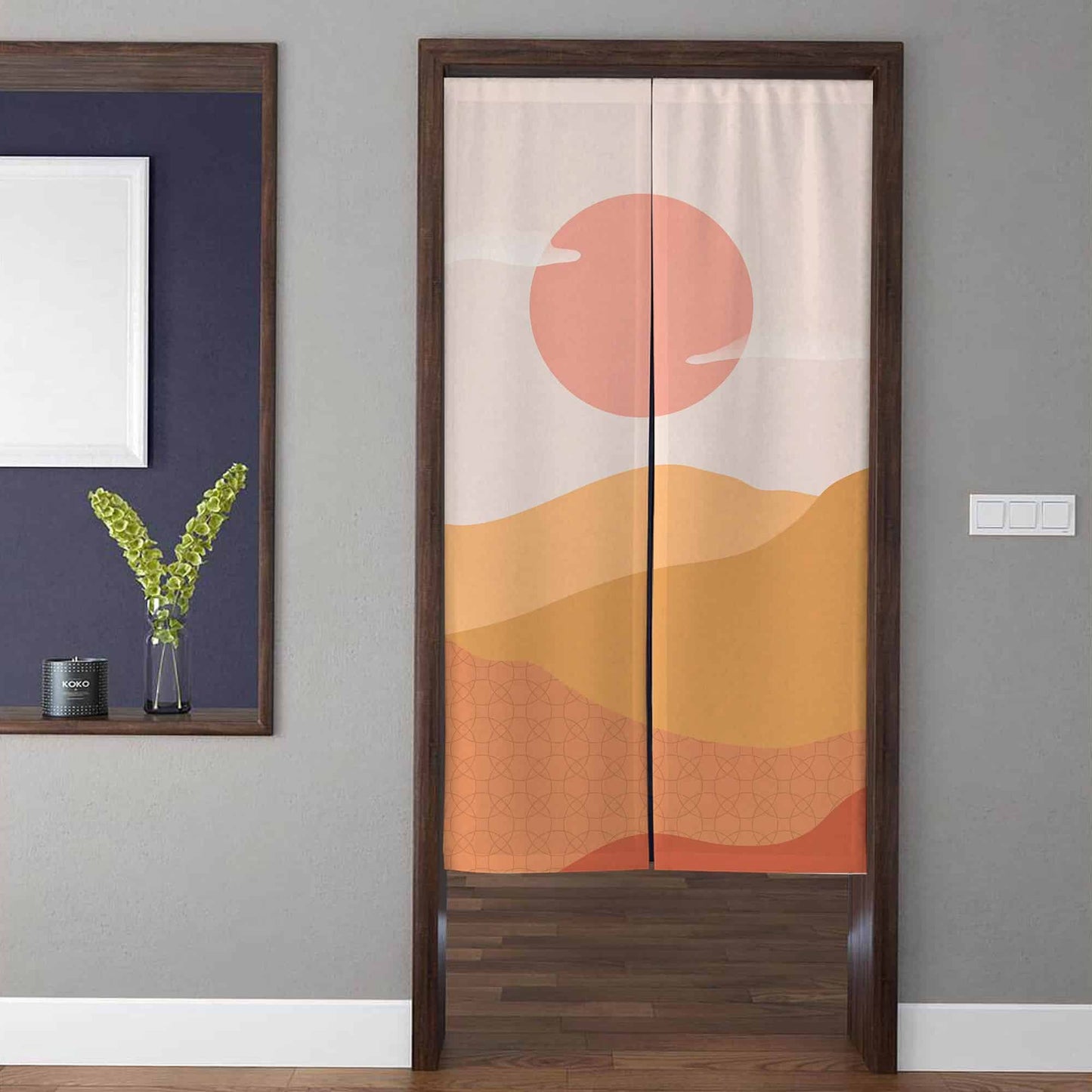 Minimalist Abstract Pink Sun & Sunset Mountain Doorway Curtain Noren Boho Room Divider