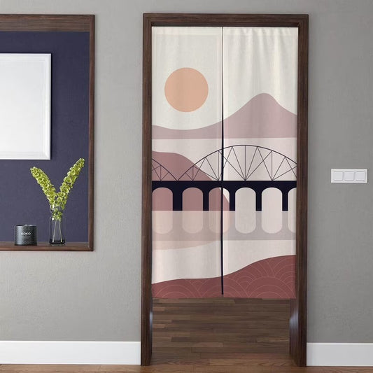 Minimalist Japandi Bauhaus Abstract Arch Bridge & Soft Sun Dusty Rose Doorway Curtain Noren Room Divider
