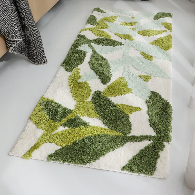 Green Leaves Bath Mat, Extra Soft Water Absorbent Bathroom Rug, Non-Slip Botanical Floor Mat
