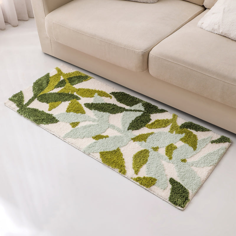 Green Leaves Bath Mat, Extra Soft Water Absorbent Bathroom Rug, Non-Slip Botanical Floor Mat