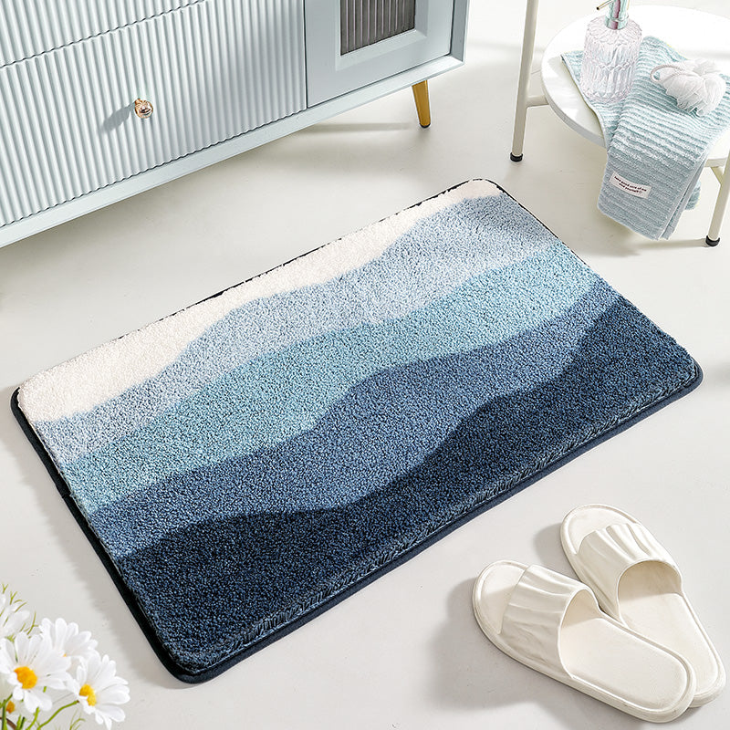 Abstract Blue Wave Ocean Bath Mat & Green Mountain Rug | Non-Slip Washable Beach Landscape Rug