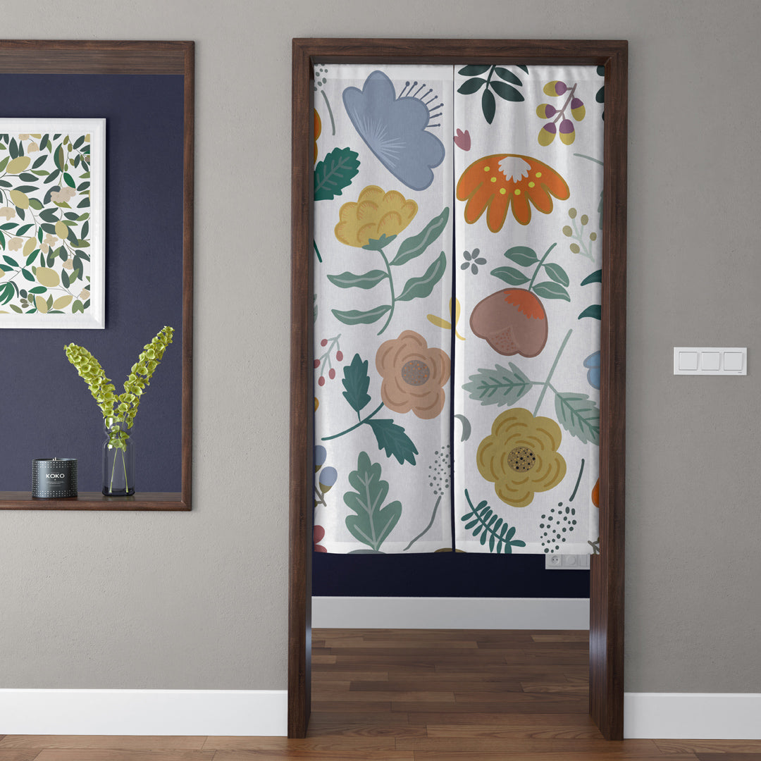 Nordic Folk Art Wildflower Botanical Doorway Curtain Noren Danish Pastel Room Divider