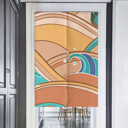 Yellow and Blue Japanese Waves Door Curtain