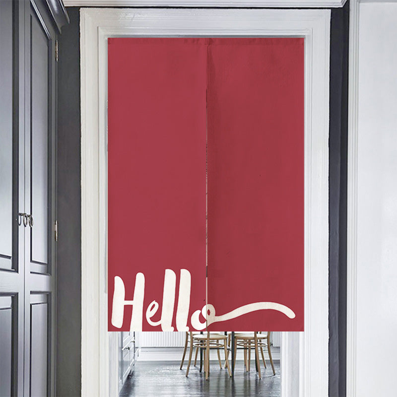 Red Background Hello Door Curtain