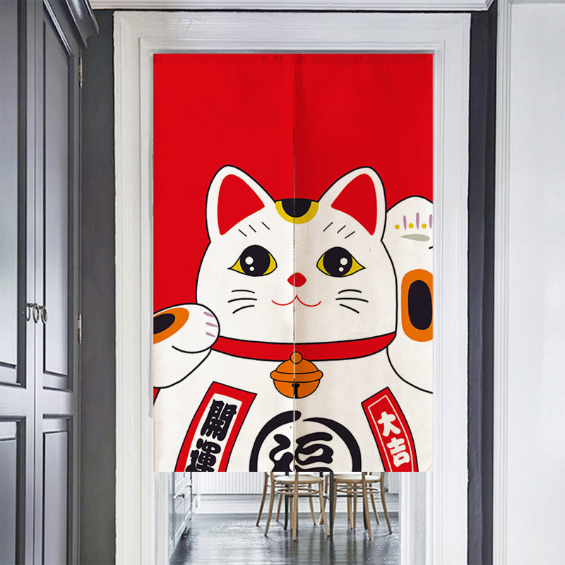 Red Lucky Cat Door Curtain