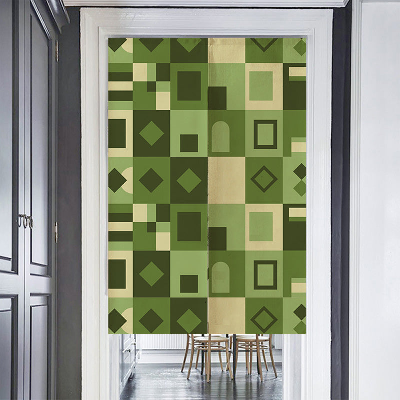 Green Geometric Grid Door Curtain