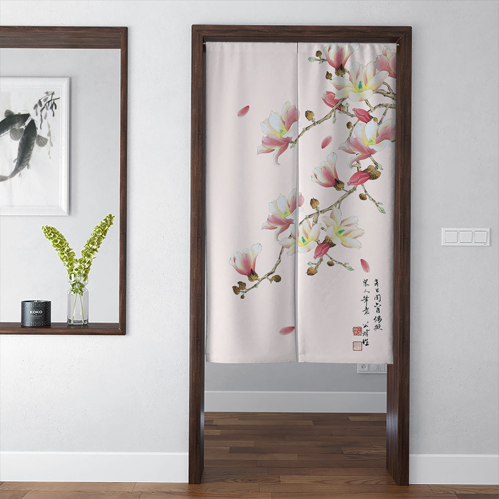 Pink Background Magnolia Door Curtain