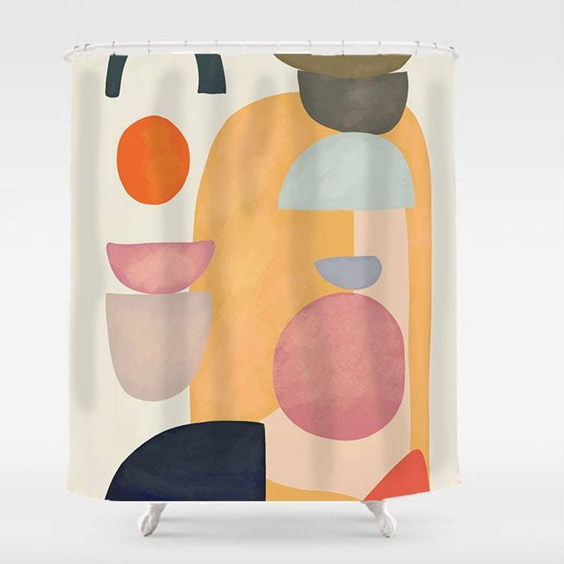 Abstract Art Scene Shower Curtain - Boho Geometric Waterproof Bath Curtain with Hooks | Extra Long Customized Shower Curtain