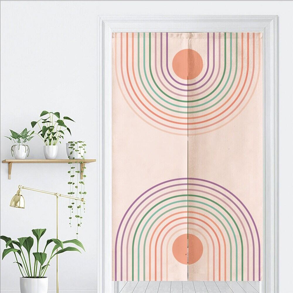 Rainbow on pink background Doorway Curtain Noren image 1