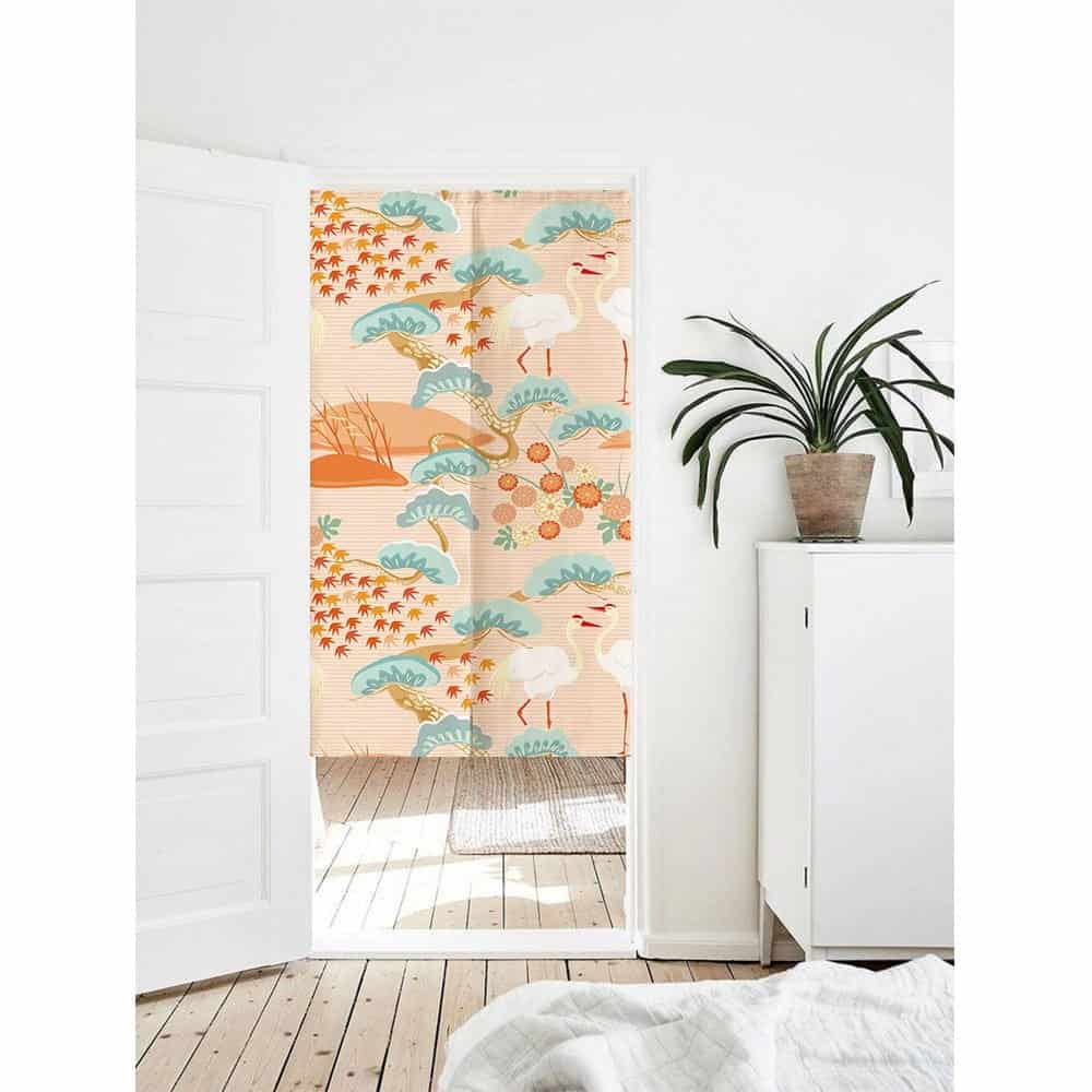 Oriental Japanese Crane Sakura Maple Leaves Doorway Curtain Noren image 0