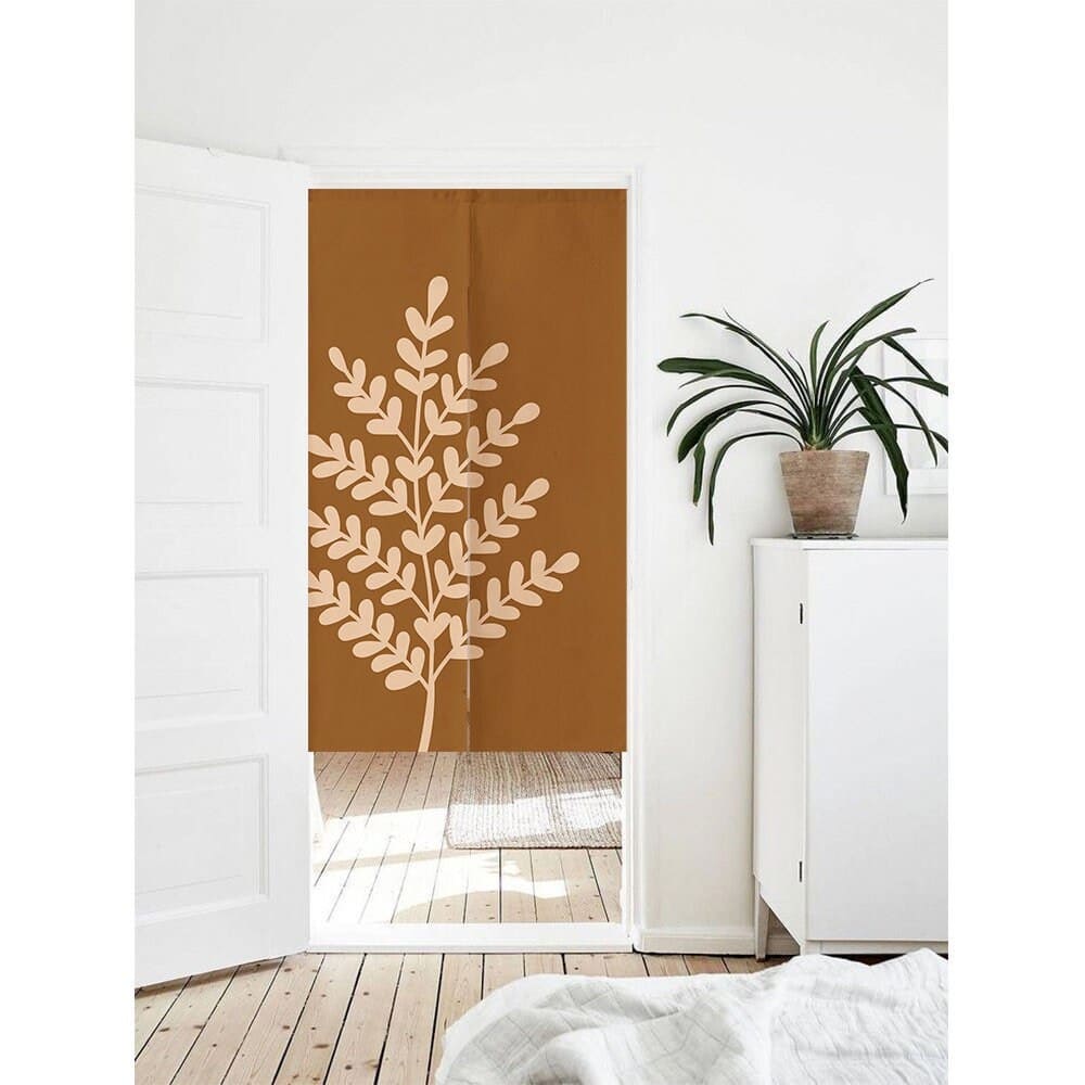 Hand Drawn Pastel Leaves Pattern Doorway Noren Curtain image 0