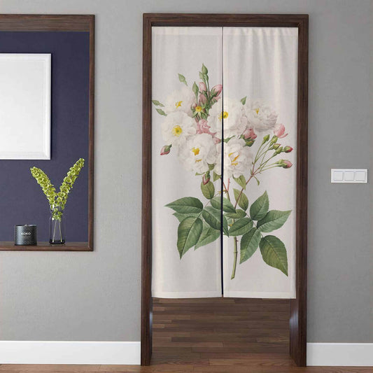 Vintage Botanical White Rose & Camellia Doorway Curtain Noren Floral Room Divider