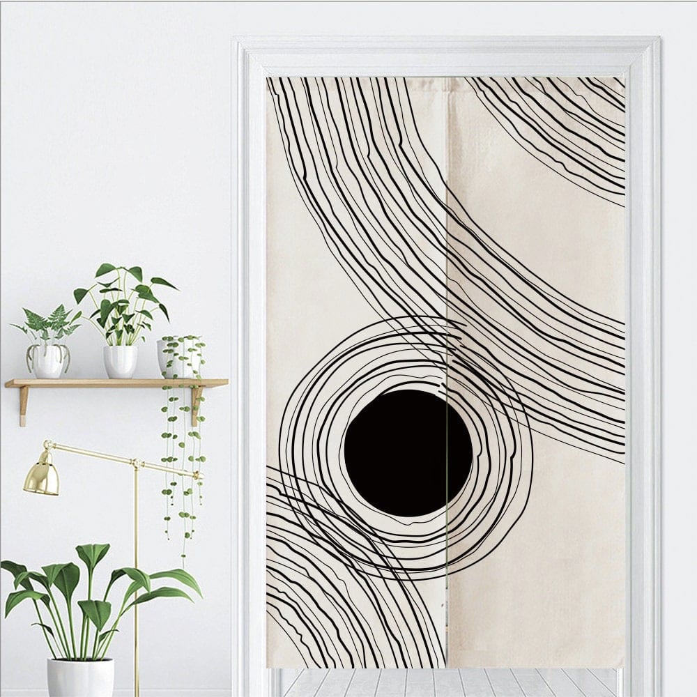 Watercolour Line Black White Doorway Noren Curtain image 1