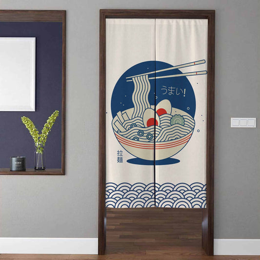 Japanese Retro Ramen Noodle Bowl & Umai Doorway Curtain Noren Kitchen Room Divider