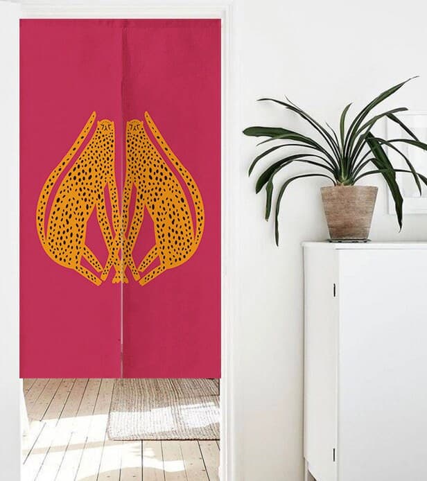 Hand Drawn Hot Pink Leopards Doorway Curtain Noren image 0