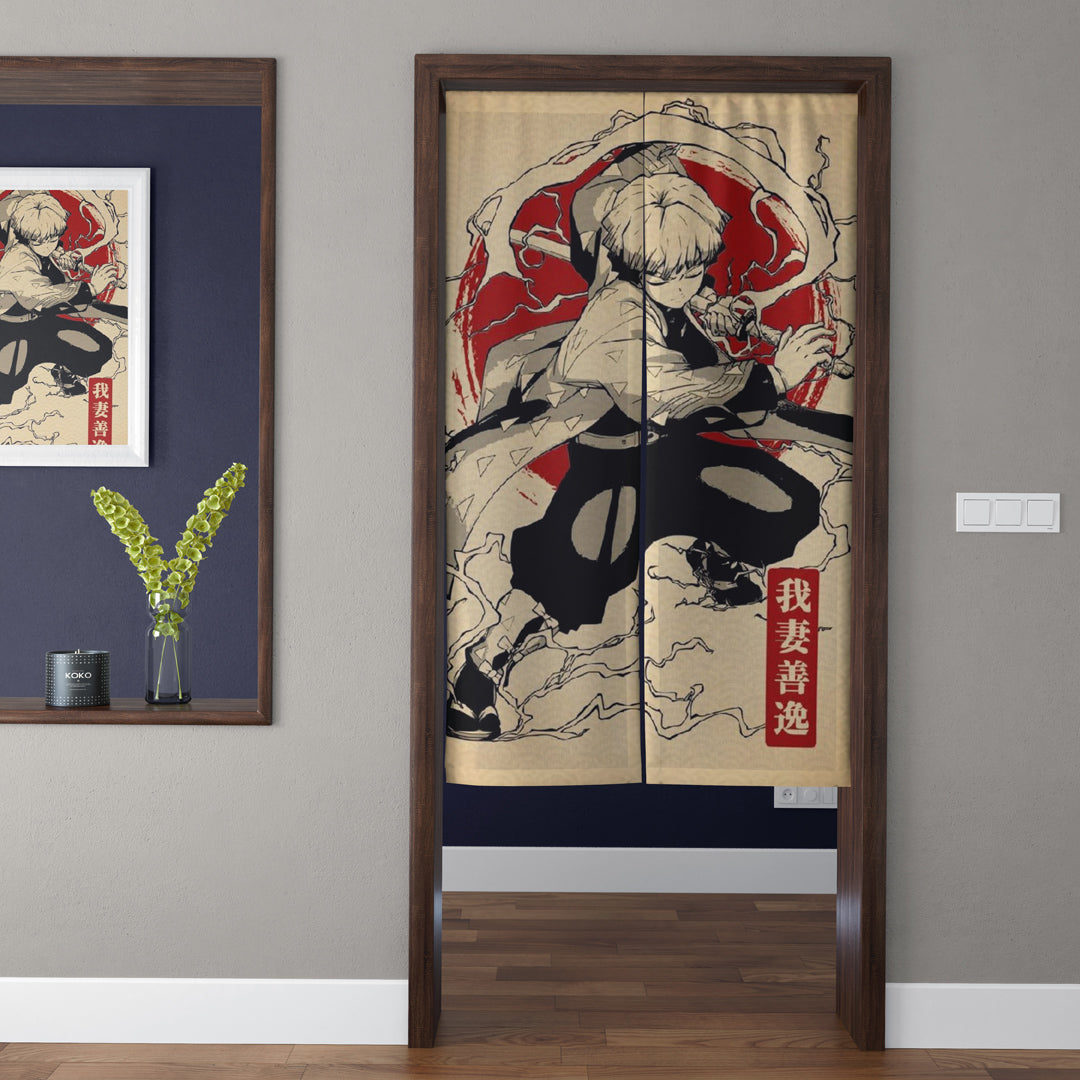 Japanese Vintage Anime Zenitsu Thunder Breathing Doorway Curtain Noren Room Divider