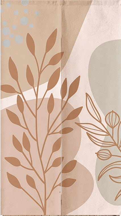 Hand Drawn Pastel Leaves Pattern Doorway Noren Curtain image 1