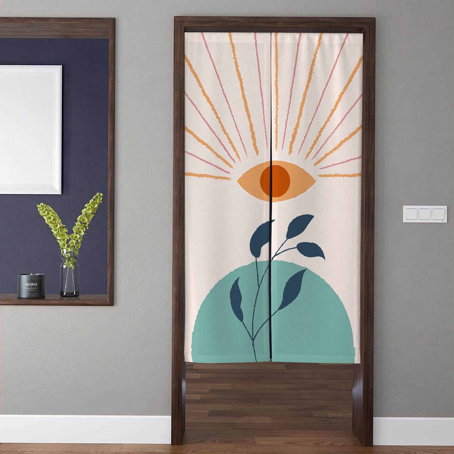 Minimalist Boho Sunburst & Spiritual Eye Doorway Curtain Noren Botanical Room Divider