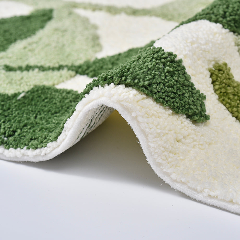 Green Leaves Bath Mat - Ultra-Soft Absorbent Fluffy Bathroom Rug | Non-Slip Washable Botanical Bath Rug