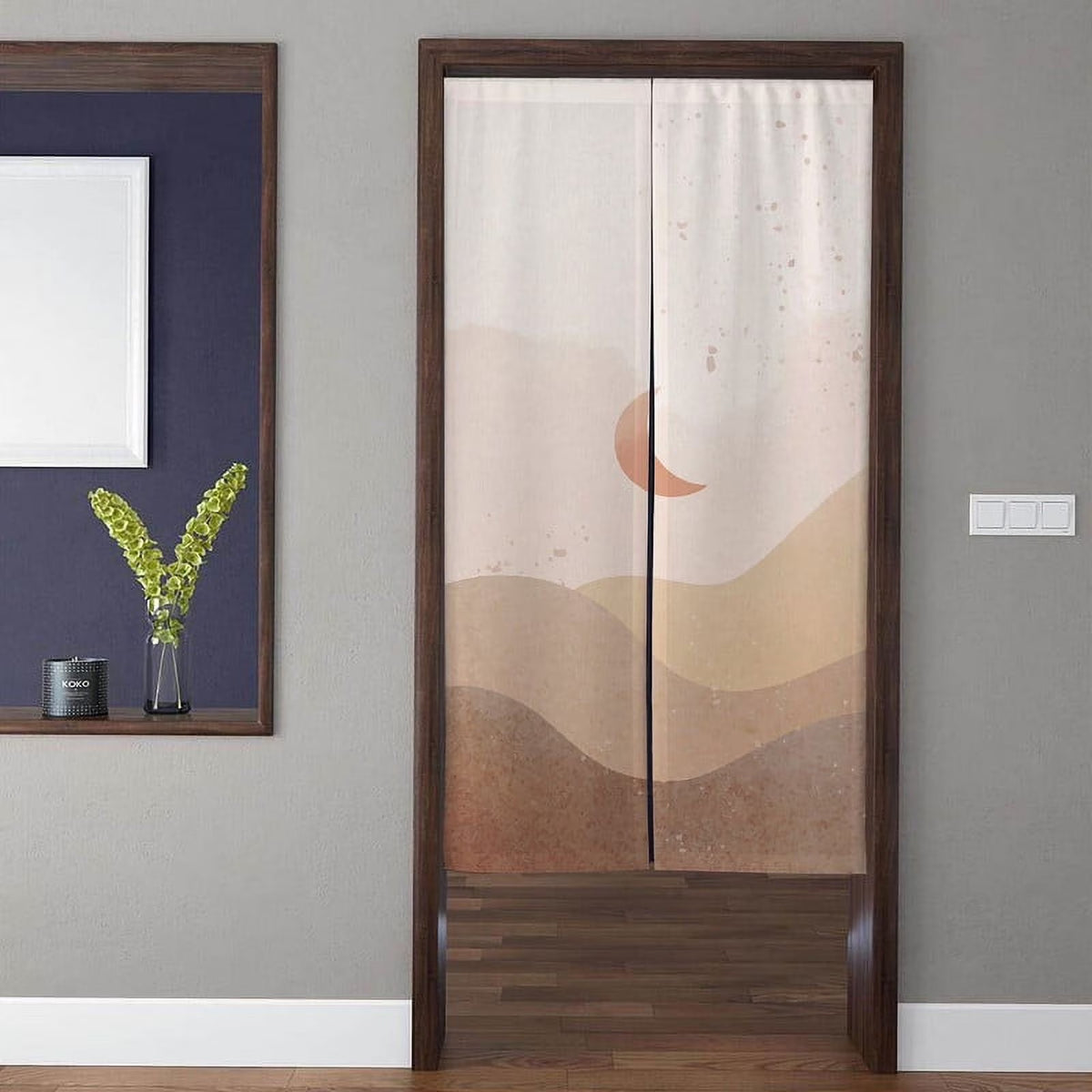 Minimalist Boho Abstract Desert Hills & Crescent Moon Earth Tones Doorway Curtain Noren Room Divider