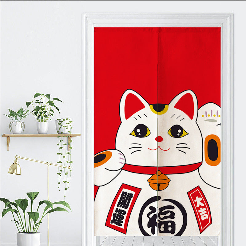 Red Lucky Cat Door Curtain