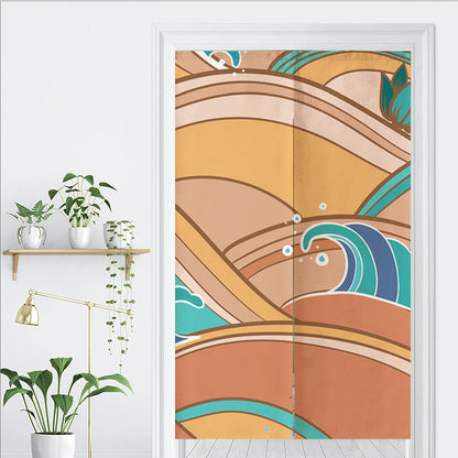 Yellow and Blue Japanese Waves Door Curtain