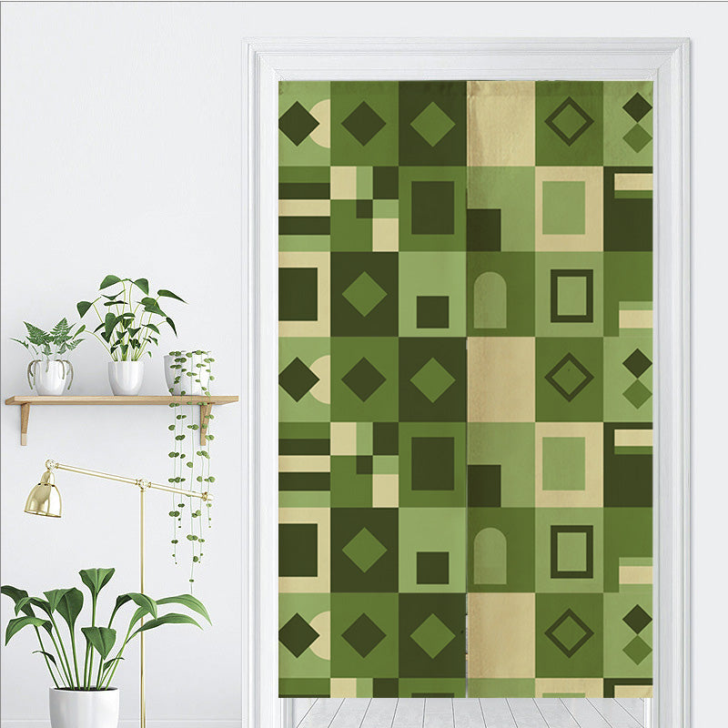 Green Geometric Grid Door Curtain