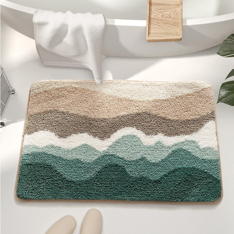 Abstract Blue Wave Ocean Bath Mat & Green Mountain Rug | Non-Slip Washable Beach Landscape Rug