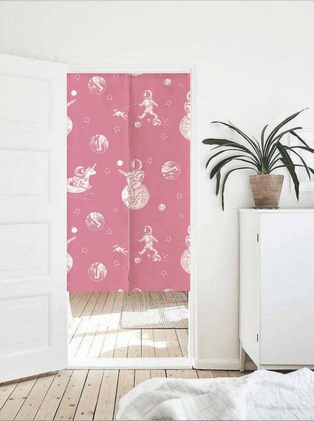 Pink Astronauts Modern Doorway Noren Curtain image 0