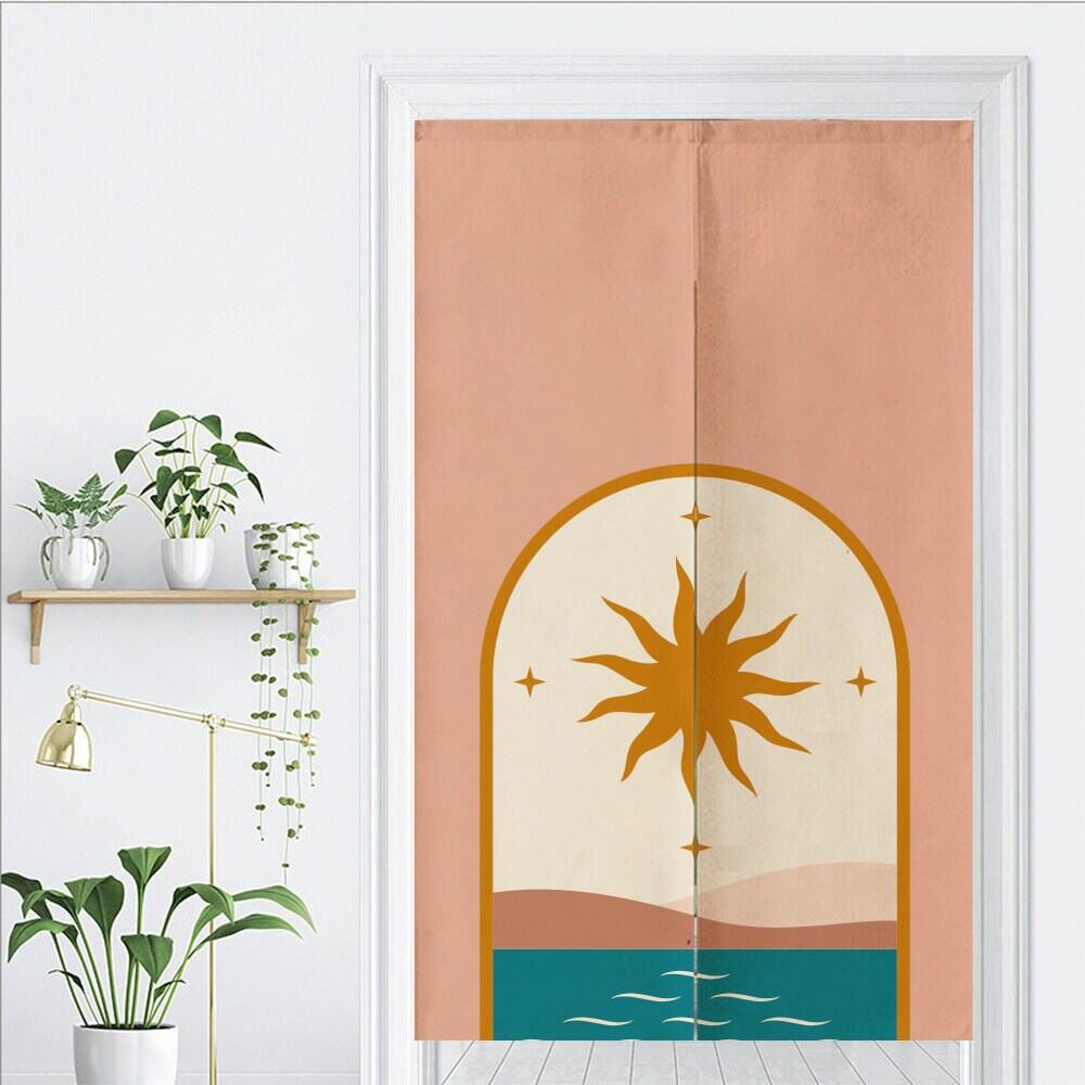 Arched window, sun and blue ocean Doorway Curtain Noren image 1