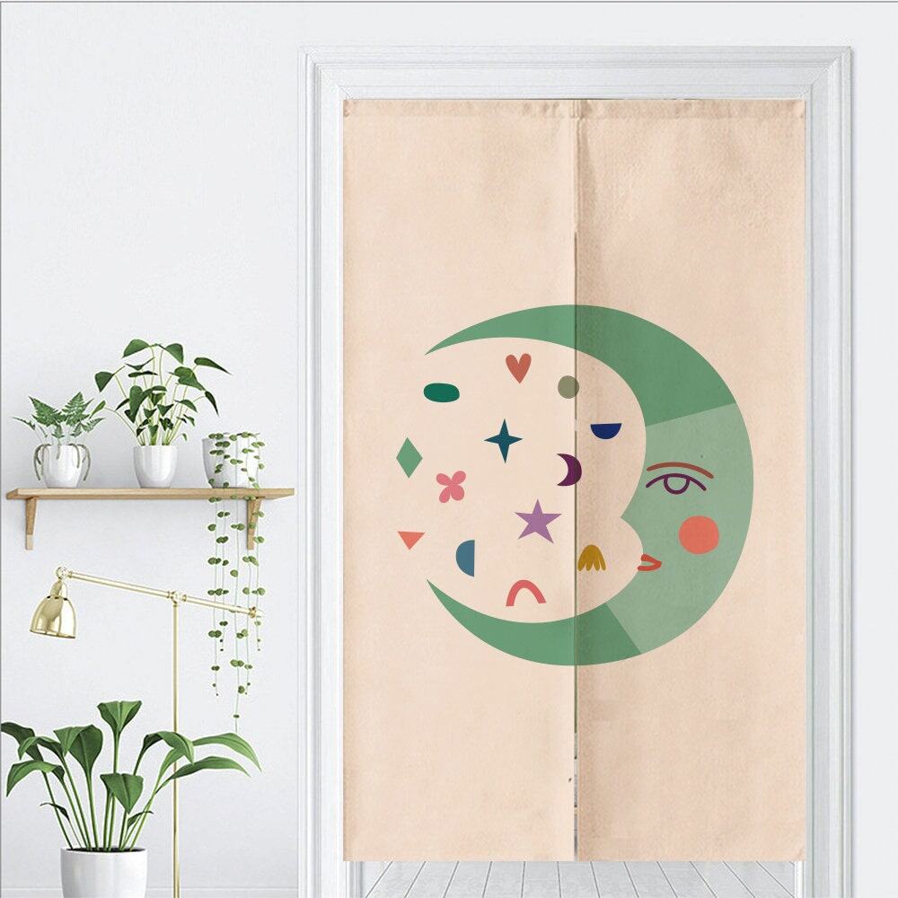 Aesthetic Happy Moon Face Art Doorway Curtain Noren image 1