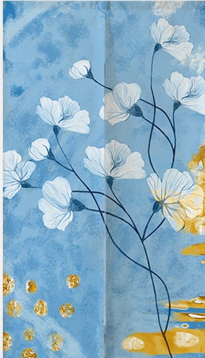 Japanese Blue Floral Doorway Noren Curtain image 1