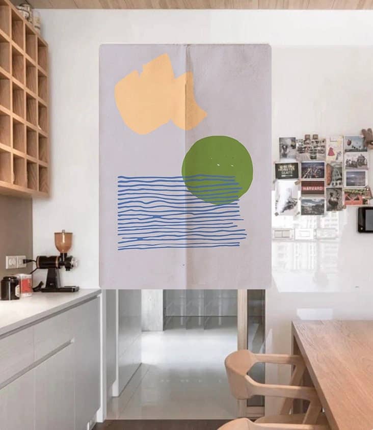 Blue ripples &amp; grass-green circle Doorway Curtain Noren image 0