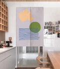 Blue ripples &amp; grass-green circle Doorway Curtain Noren image 0