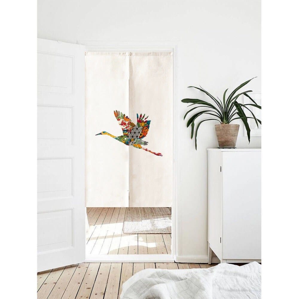 Aesthetic Traditional Japanese Bird of Peace Art Doorway Curtain Noren image 0