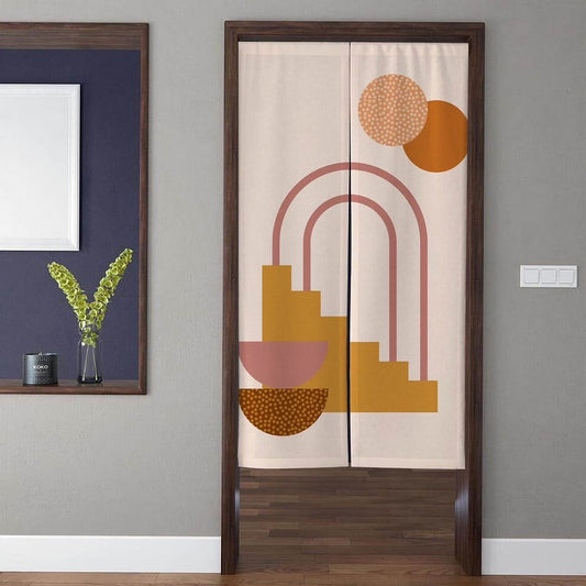 Minimalist Mid-Century Bauhaus Abstract Geometric Arches & Dotted Sun Doorway Curtain Noren Room Divider
