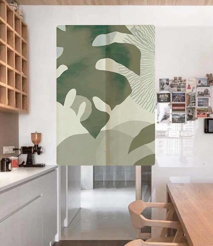 Aesthetic Simple Minimalism Monstera Cotton Linen Blend Door Curtain image 0