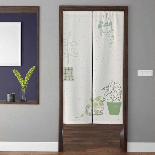Minimalist Modern Houseplant & Potted Plant Doorway Curtain Noren Sage Green Botanical Room Divider