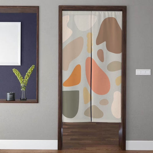 Minimalist Boho Organic Pebbles & Earth-Tone Color Block Pattern Doorway Curtain Noren Room Divider