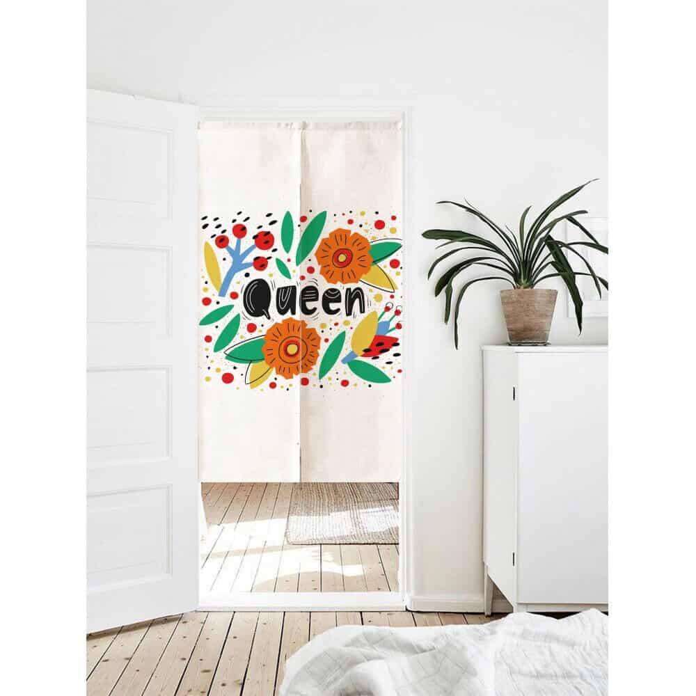 Orange flower patterned door curtain image 0