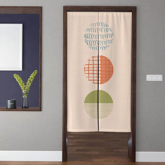 Minimalist Boho Vertical Abstract Geometric Circles & Line Art Doorway Curtain Noren Room Divider